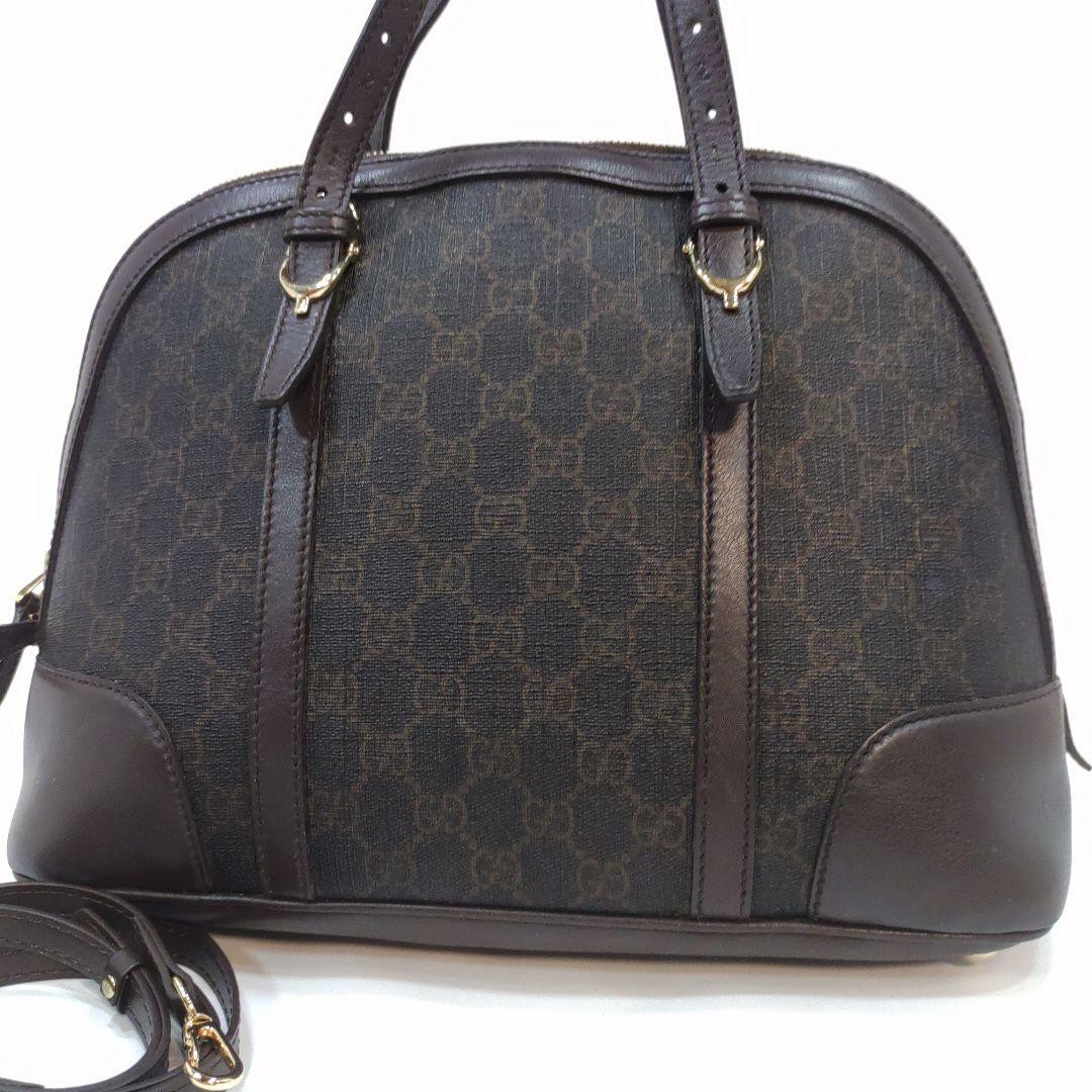 Gucci GG Pattern Black Leather PVC 2way Shoulder Handbag Excellent Condition