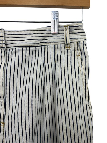 Tibi Stone Washed Striped Denim Sid Jeans Navy Cream Size 28 Pleated Cotton - Picture 8 of 11