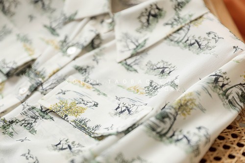 Blusa Camisa Blusa Mujer Solapa Satinada Estampado Floral Seda Morera Pecho Único - Imagen 13 de 21