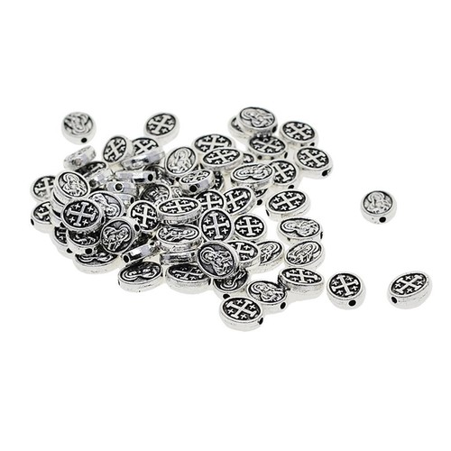 50 Piece Tibetan Silver Alloy Mary Oval Loose Spacer Beads - Picture 5 of 7