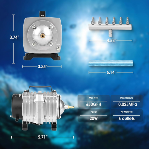Pompa ad aria per acquario ad alta efficienza per vasche per pesci e idroponica (650GPH) - Foto 7 di 12