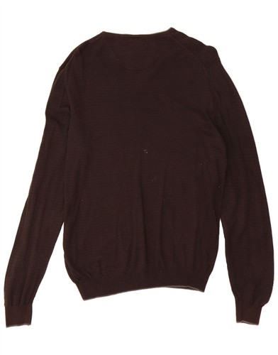 MASSIMO DUTTI Mens V-Neck Jumper Sweater Large Brown Striped Cotton BB10 - Picture 2 of 3