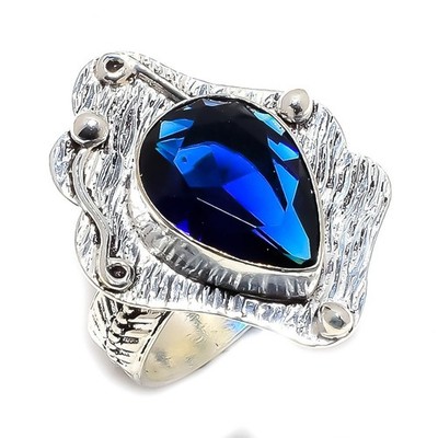 Pear London Blue Topaz Gemstone 925 Sterling Silver Ring Size 9 R003