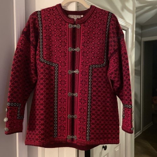 Cardigan vintage NORLENDER lana MAGLIONE PELTRO bottoni NORVEGIA vestibilità piccola oversize