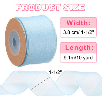 Wired Sheer Ribbon 1-1/2 Inch Wide Light Blue Sheer Organza