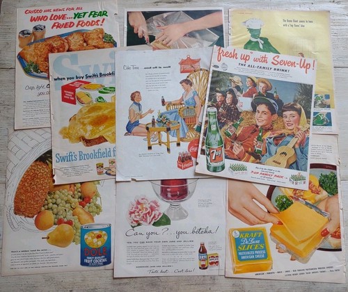 Vintage 1950s LOT of 9 Magazine FOOD SODA Advertisements Ads 7-UP Coca Cola Etc - Picture 2 of 24