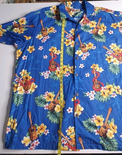 Hilo Hattie Hawaiian Original Shirt Ukulele Size Mens 3XL Blue w/Flowers Palms - Picture 9 of 14
