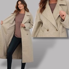 Coat Womens Long Fully Lined Double Breast Style Oversized ONLY Beige RRP: £80