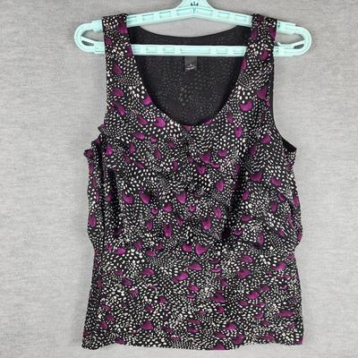 #ad White House Black Market Tank Top Womens Small Black Animal Print Ruffle Tiered $8.99