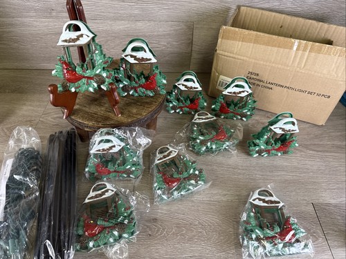 De Colección Juego de 10 Linternas Cardenales de Invierno Camino de Navidad Estacas con Luces Nuevo de Lote Antiguo - Imagen 10 de 10