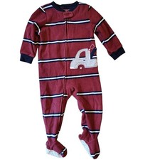 Carter's Boys Striped Fleece Tow Truck Long Sleeve Footed Pajamas Size 18 months