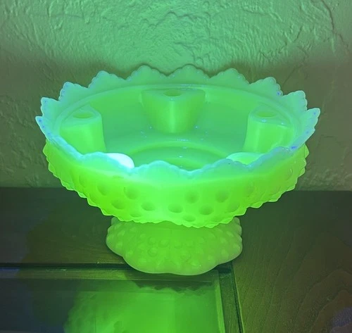 Vintage Fenton Hobnail Custard Yellow Vaseline Uranium Candle Holder