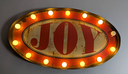 Marquee Sign JOY Lighted Oval Metal Tin Red Rustic Christmas 10.5"x19" As Is - Picture 14 of 17
