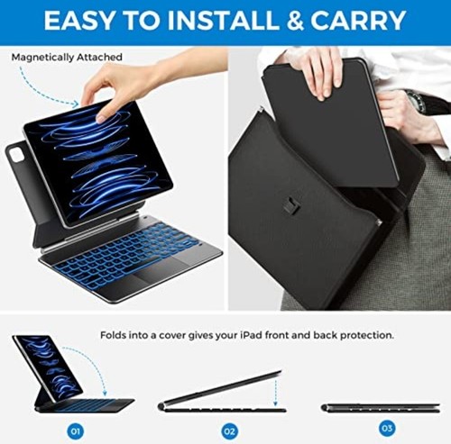 NEW Typecase Edge Magic MAGNETIC CASE w LED KEYBOARD 4 Apple iPad Pro 12.9 BLACK - Picture 10 of 12