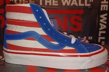 Vans Men's 4/Women's 5.5 Sk8 Hi 38 DX Anaheim Factory Red/Blue Flag Stripes
