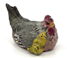 Elastolin Composite Hen with Chicks signed Chicken 1930s Toy Figure 3cm 1in Vtg