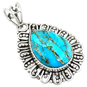 Blue-Copper-Turquoise-925-Sterling-Silver-Pendant-Jewelry-M45235