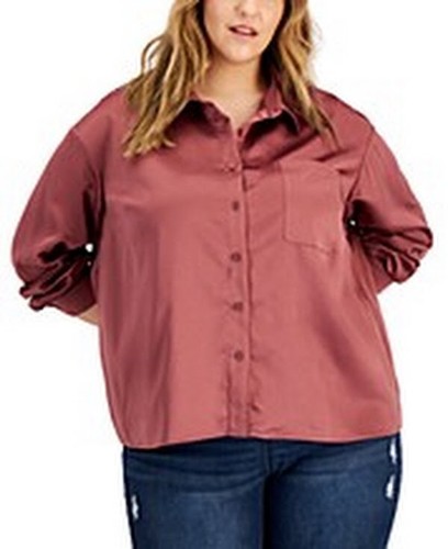 LoveFire Trendy Plus Size Hammered-Satin Button-Down Blouse - Picture 4 of 23