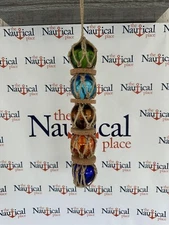 (5) 2" Glass Fishing Floats On Rope ~ Nautical Fish Net Decor ~ Green Blue Amber