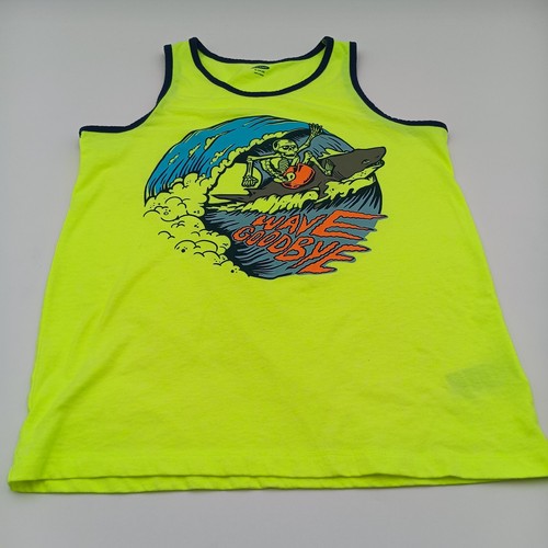 Old Navy Shirt Boys XL 14-16 Green Wave Goodbye Skeleton And Shark Surfing Tee
