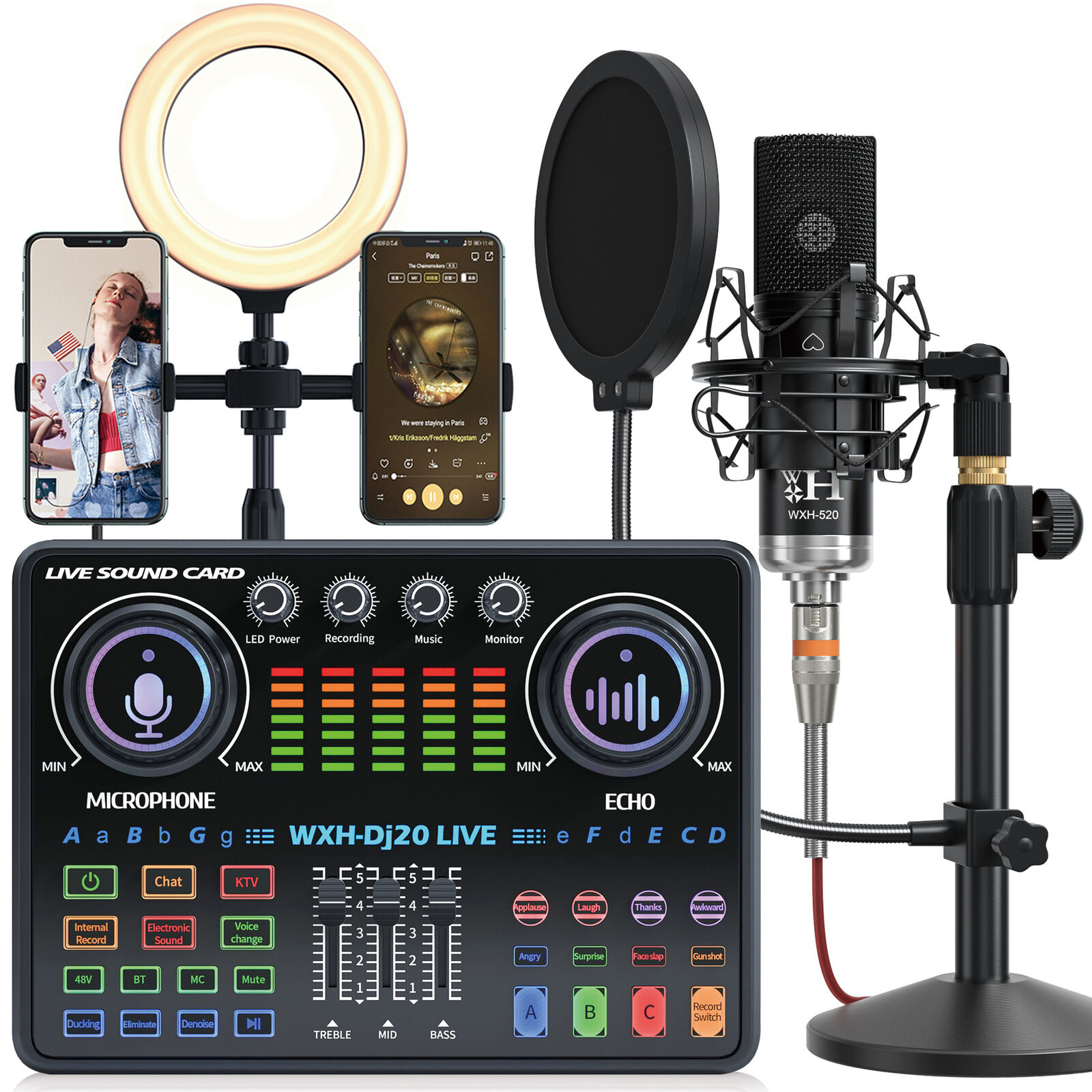 Earphone Studio Recording Kit Podcast Mixer Equipment Condenser Microphone Set