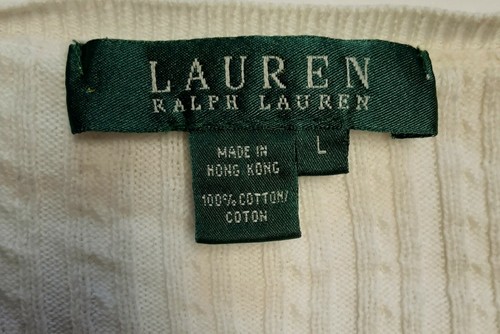 Maglione donna taglia L RALPH LAUREN cotone avorio panna pullover maglia cavo scollo a V - Foto 3 di 5