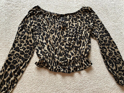 H&M WOMEN’S LONG SLEEVE OFF SHOULDER KNIT TOP LEOPARD PRINT XS XSmall New  Button
