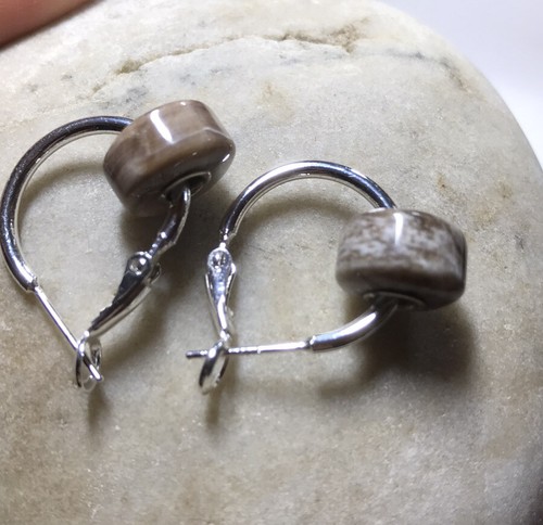 Agate Gemstone Sterling Silver Cored Earrings On Sterling Silver Hoops - Picture 4 of 4