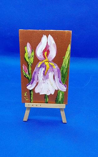 Arte de pared hecho a mano con marco dorado impasto flores jardín pintura original iris - Vídeo 1 de 1