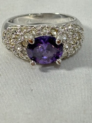 Amethyst Rhinestone Cluster Ring Silver Tone - Bild 9 von 14
