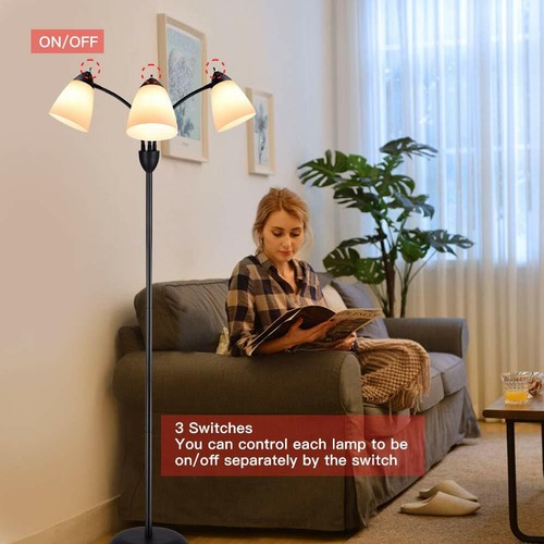 3-Lights Floor Lamp Tree Pole Tall Standing for Reading Living Room Lamp Metal - Picture 5 of 8