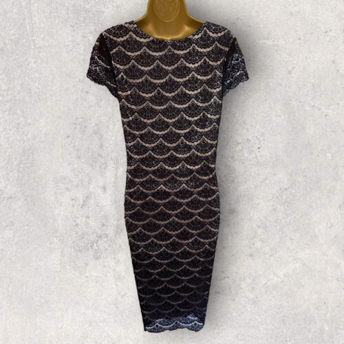 Vestido Shubette Gina Bacconi para mujer azul marino de encaje con mangas de gorra desnuda con cuentas Reino Unido 12 - Imagen 4 de 5