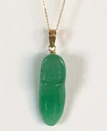 P4220 Neu 14k massiv Gelbgold natürliche Qualität grüne Jade Glücksschuh Anhänger - Bild 11 von 12