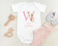 Personalised Pink Bunny Pink Initial Baby Outfit