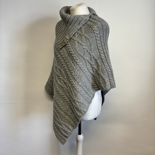 House Of Bruar Wool Poncho Size Large Grey Aran Cable Knit 100% Wool Layering - Picture 5 of 10