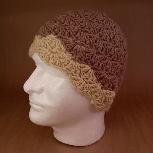 Handmade Beige Crochet Adult Messy Bun Hat Ponytail Beanie Cap - Picture 2 of 11