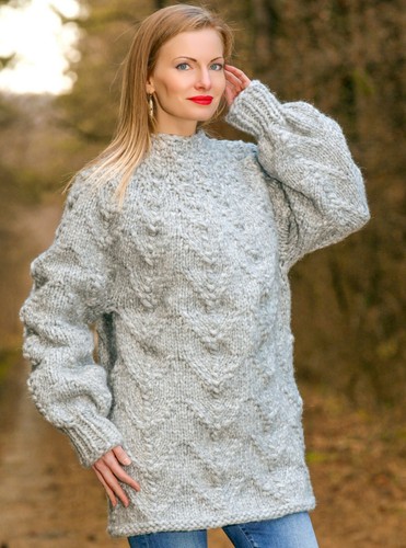 Thick gray wool sweater designer warm hand knitted pullover SUPERTANYA - Picture 7 of 7