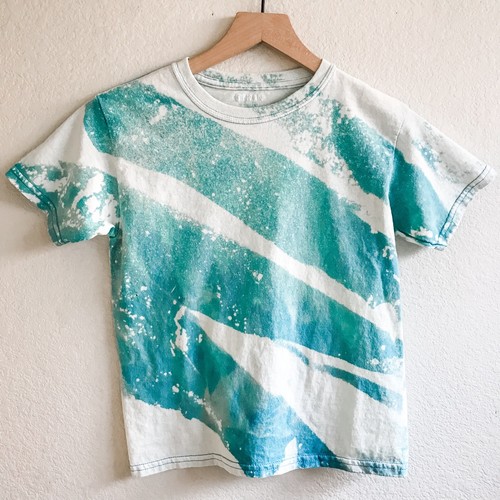 Custom Youth Bleach Tie Dye Short Sleeve T Shirt. Blue, size Small - Picture 2 of 9