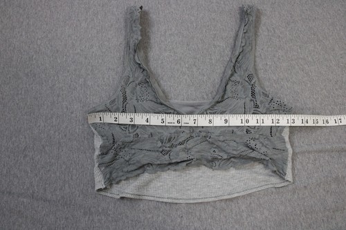 Aerie Womens Gray Lace & Ribbed Crop Top Wide V-Neckline Cotton Blend Size S - Picture 6 of 7