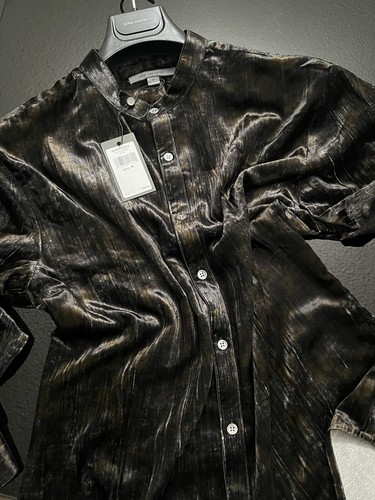 Camisa de Lujo Colección John Varvatos - Terciopelo Triturado - Regaliz - $498 Nueva con Etiquetas - Imagen 10 de 15