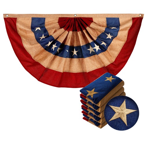 USA Tea Stained Pleated Fan Flag 3x6FT 3-Pack Burlap Embroidered Polyester - Picture 1 of 7