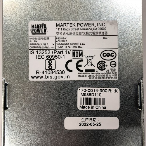 Martek PS2519-Y 150W/12V DC Power Supply Module AC9222LF - Picture 5 of 5