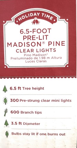 6.5' Pre-Lit Madison Pine Artificial Christmas Tree - Available in Many Colors - Picture 9 of 11