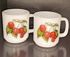 Set of 2 Vintage Glasbake Cherries Coffee Cups. Heat Resistant Glass.
