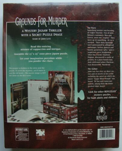 BEPUZZLED GROUNDS FOR MURDER 1000 PIECE JIGSAW PUZZLE GAME SEALED 1994 JOHN LUTZ - Picture 2 of 6