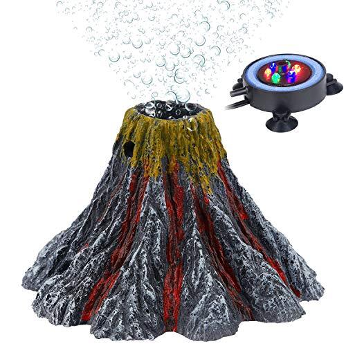  Aquarium Volcano Decoration Ornament with Multi Color LED Light Air Multicolor