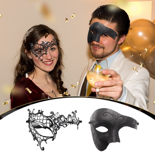 2Pcs Couple Venetian Mardi Gras Masquerade Mask Halloween Costume Half Face Mask - Picture 5 of 6
