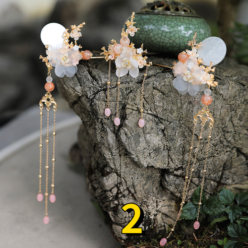Chinesisch Damen Beased Blumen Quasten Haarnadel Clip Stick Satz Ethnisch Retro- - Bild 7 von 32