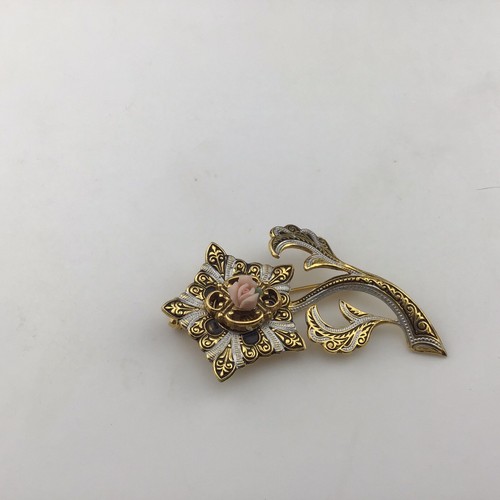 Brooch GoldT Pink Rose Gorgeous Grandma Chic Beauty Fashion Flower 2” - Picture 3 of 6