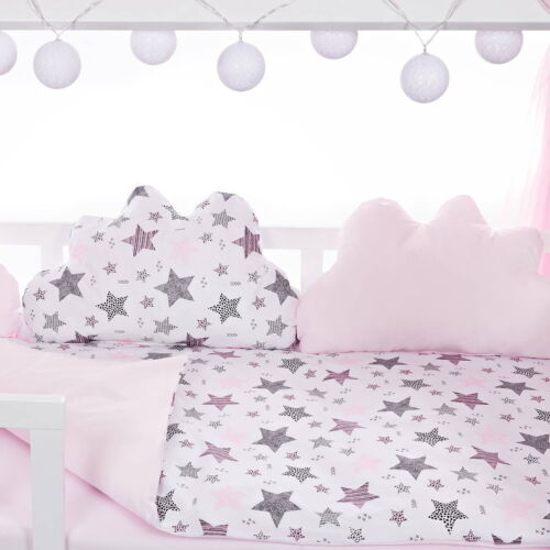 Komplettbett Hausbett 160x80 weiß Kinderbett Kiefermassivholz Sternen Mix Rosa - Bild 3 von 8